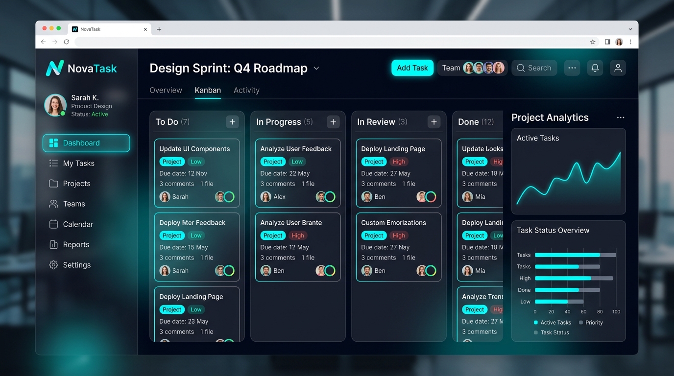 NovaTask Kanban Web App Mockup